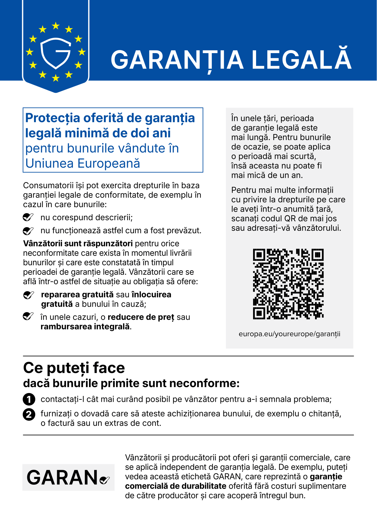 Notificare armonizată privind garanția legală de conformitate